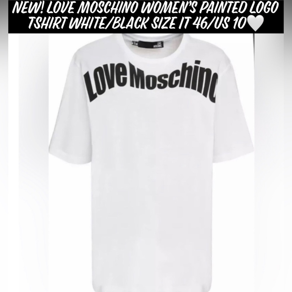 NEW Love Moschino Women’s Painted Logo TShirt White/Black Size IT46/US10🤍